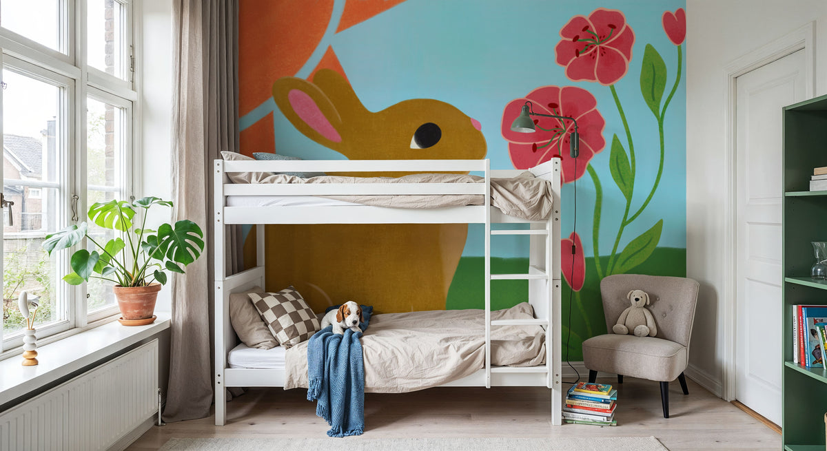 Retro Spring Bunny Mural Wallpaper - room preview 03
