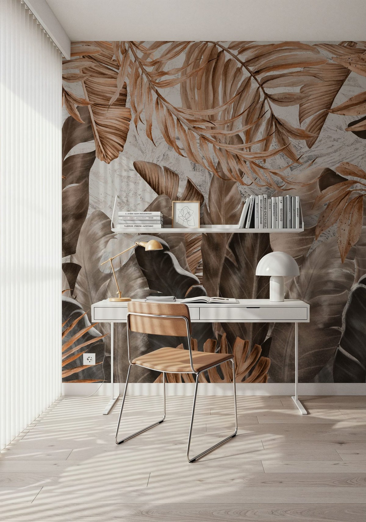 Smiling Sepia Leaves Mural Wallpaper - room preview 03