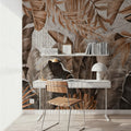 Smiling Sepia Leaves Mural Wallpaper - room preview 03
