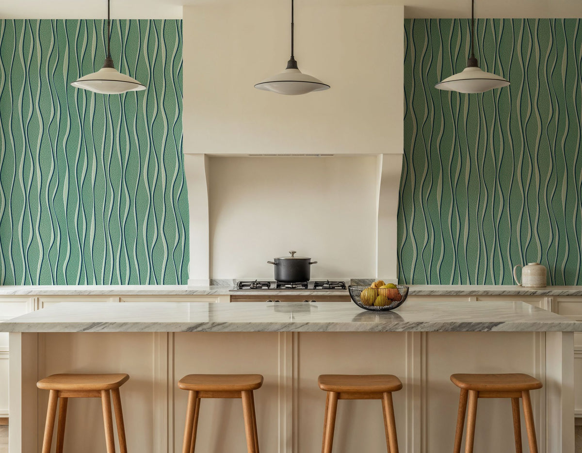 Swaying Lines, Ocean Green Mural Wallpaper - room preview 03