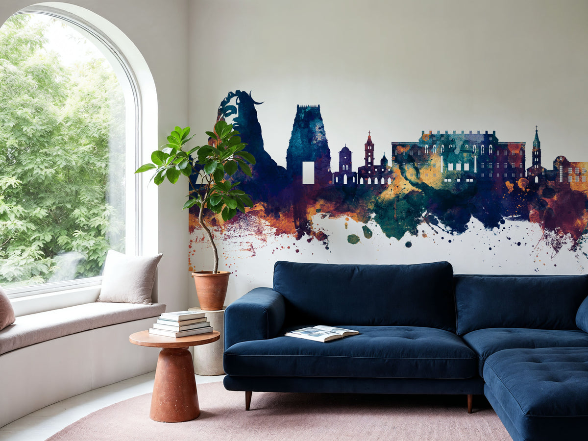 Coimbatore India Skyline Blue & Bronze Mural Wallpaper - room preview 03