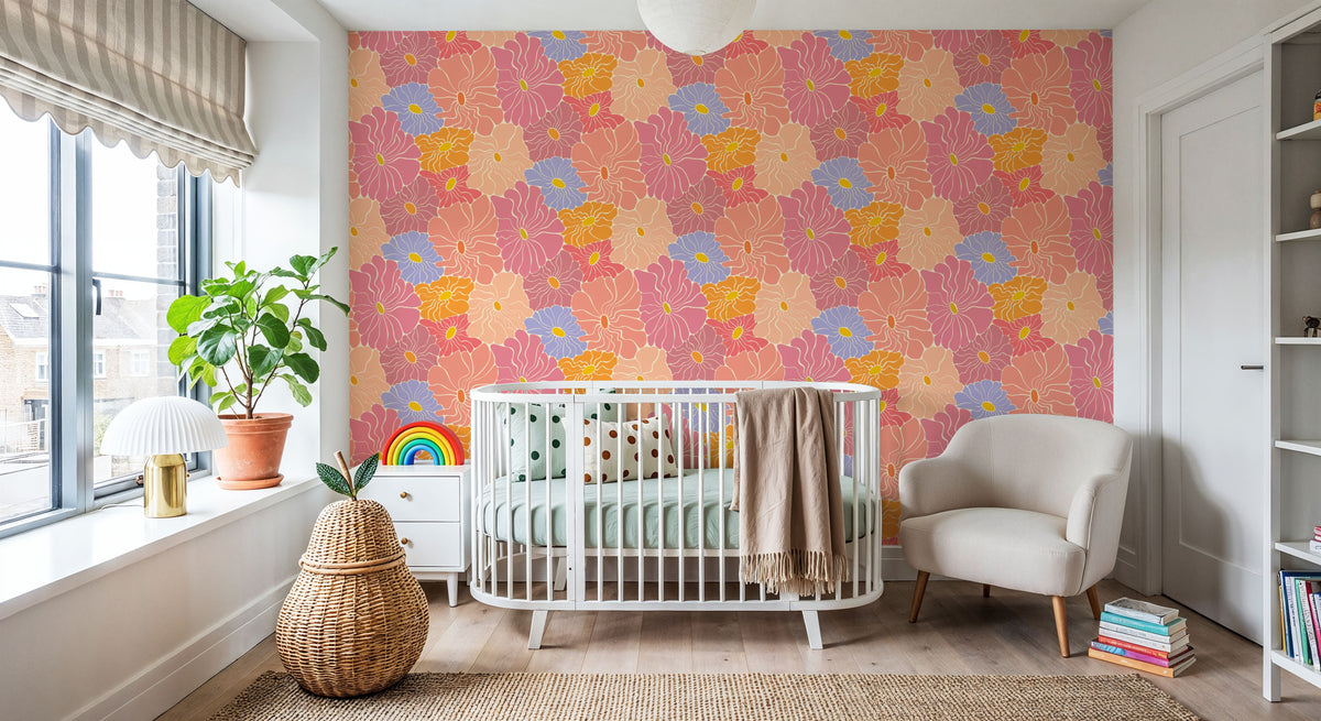 Cool Fluid Flowers, Pink Mural Wallpaper - room preview 03