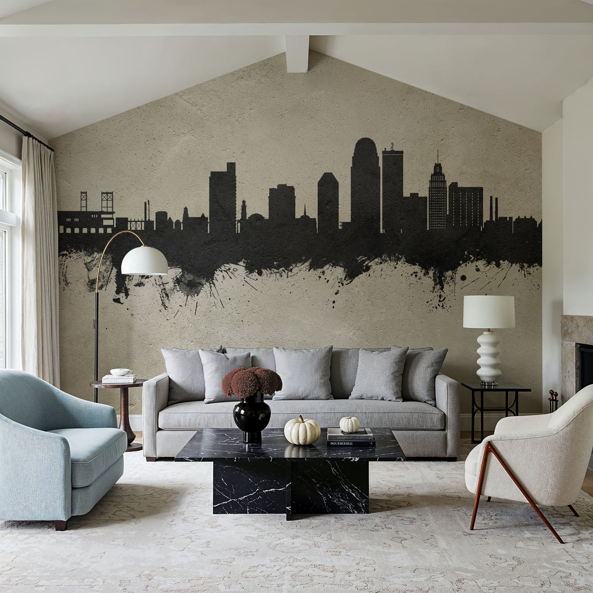 Winston-Salem North Carolina Skyline Concrete Mural Wallpaper - room preview 03