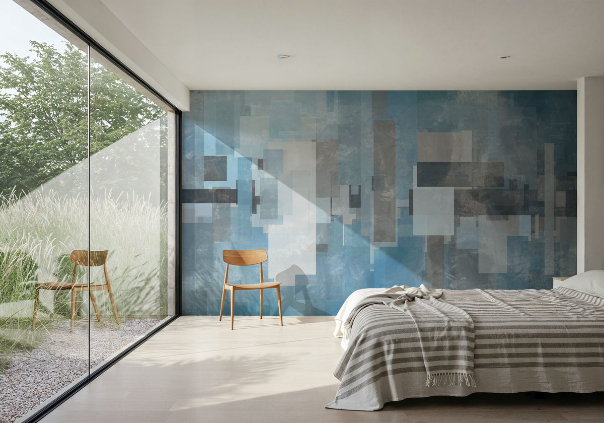 Geometric Wallpaper Mural – Pattern Wall Mural – Geometric Abstract Blue wall measurement