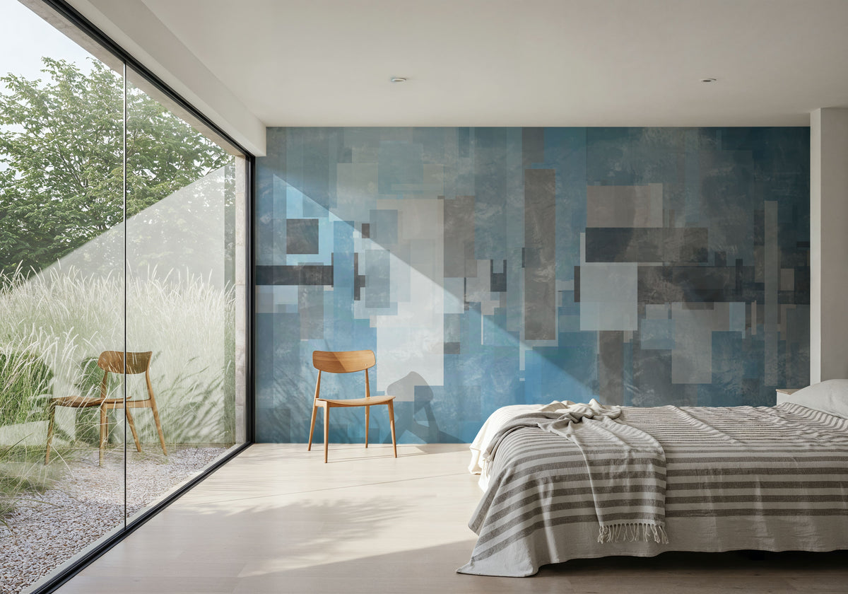Geometric Abstract Blue Mural Wallpaper - room preview 03