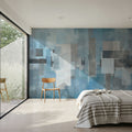 Geometric Abstract Blue Mural Wallpaper - room preview 03