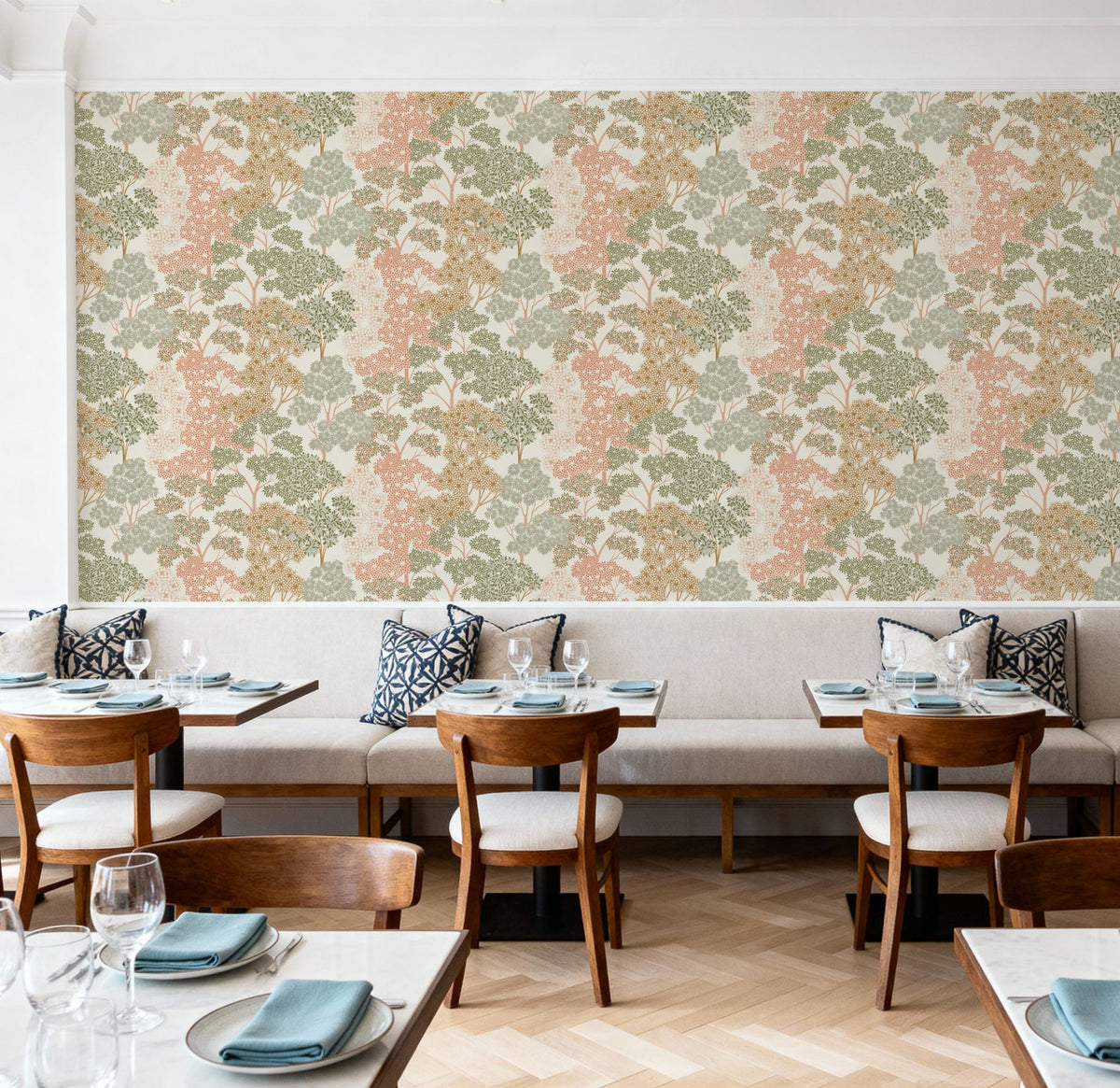 Overleaf Woodland Pattern, Green Mural Wallpaper - room preview 03