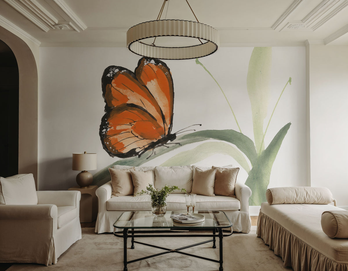 Butterfly Orange II Mural Wallpaper - room preview 03