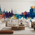 Halmstad Sweden Skyline Blue & Bronze Mural Wallpaper - room preview 03