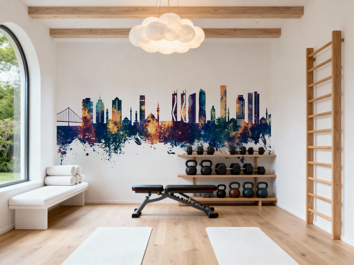 Izmir Turkey Skyline Blue & Bronze Mural Wallpaper - room preview 03