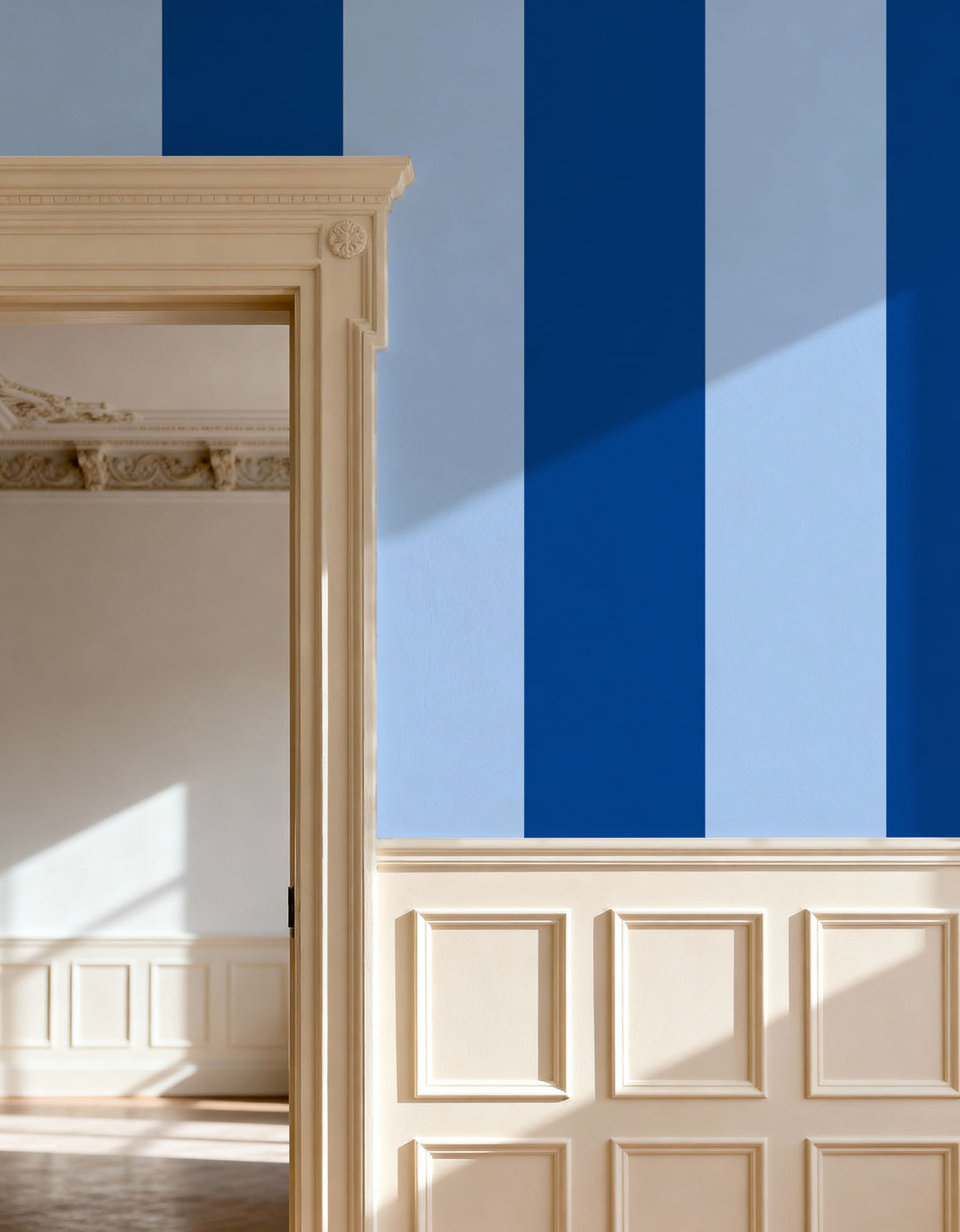 Circus Stripes, Blue on Blue Mural Wallpaper - room preview 03