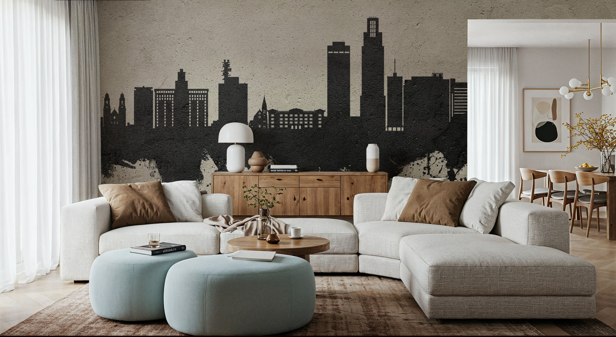Omaha Nebraska Skyline Concrete Mural Wallpaper - room preview 03