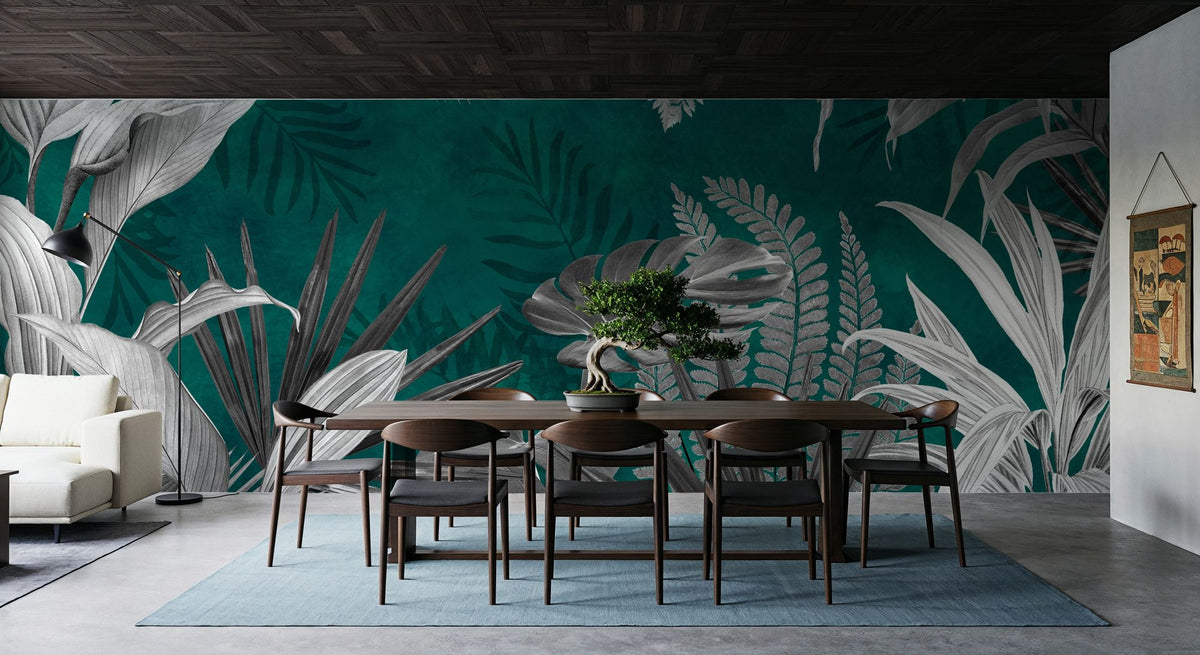 Frosty Leaves Mural Wallpaper - Cool Tone - room preview 03