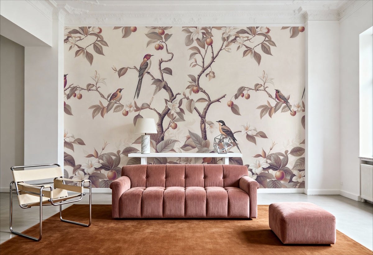 Bird Harmony, Amber Mural Wallpaper - room preview 03
