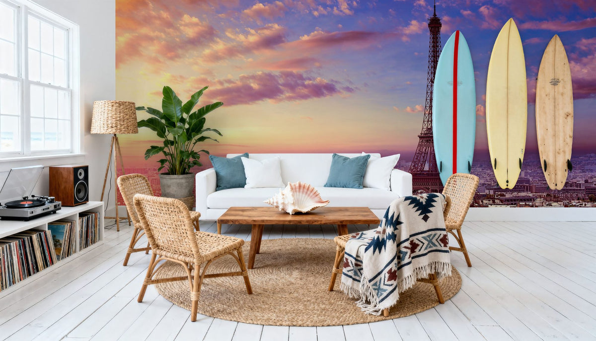 Eiffel Tower Pink Sky Mural Wallpaper - room preview 03