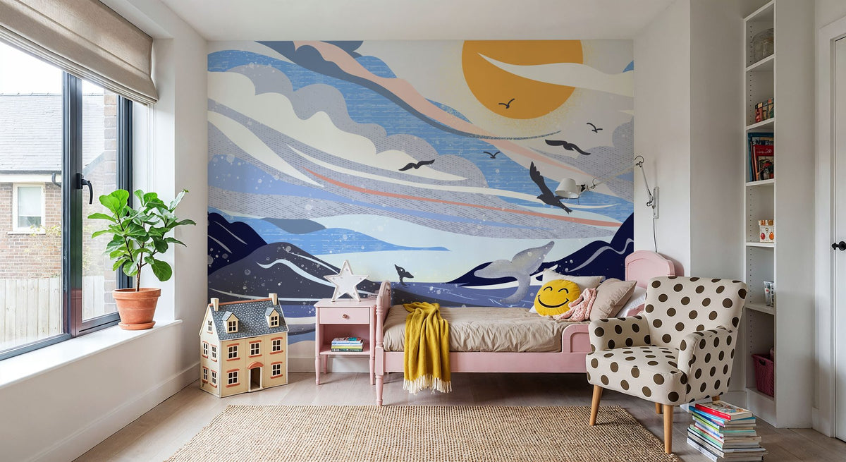 Coastal Apricity, Blue Mural Wallpaper - room preview 03