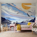 Coastal Apricity, Blue Mural Wallpaper - room preview 03