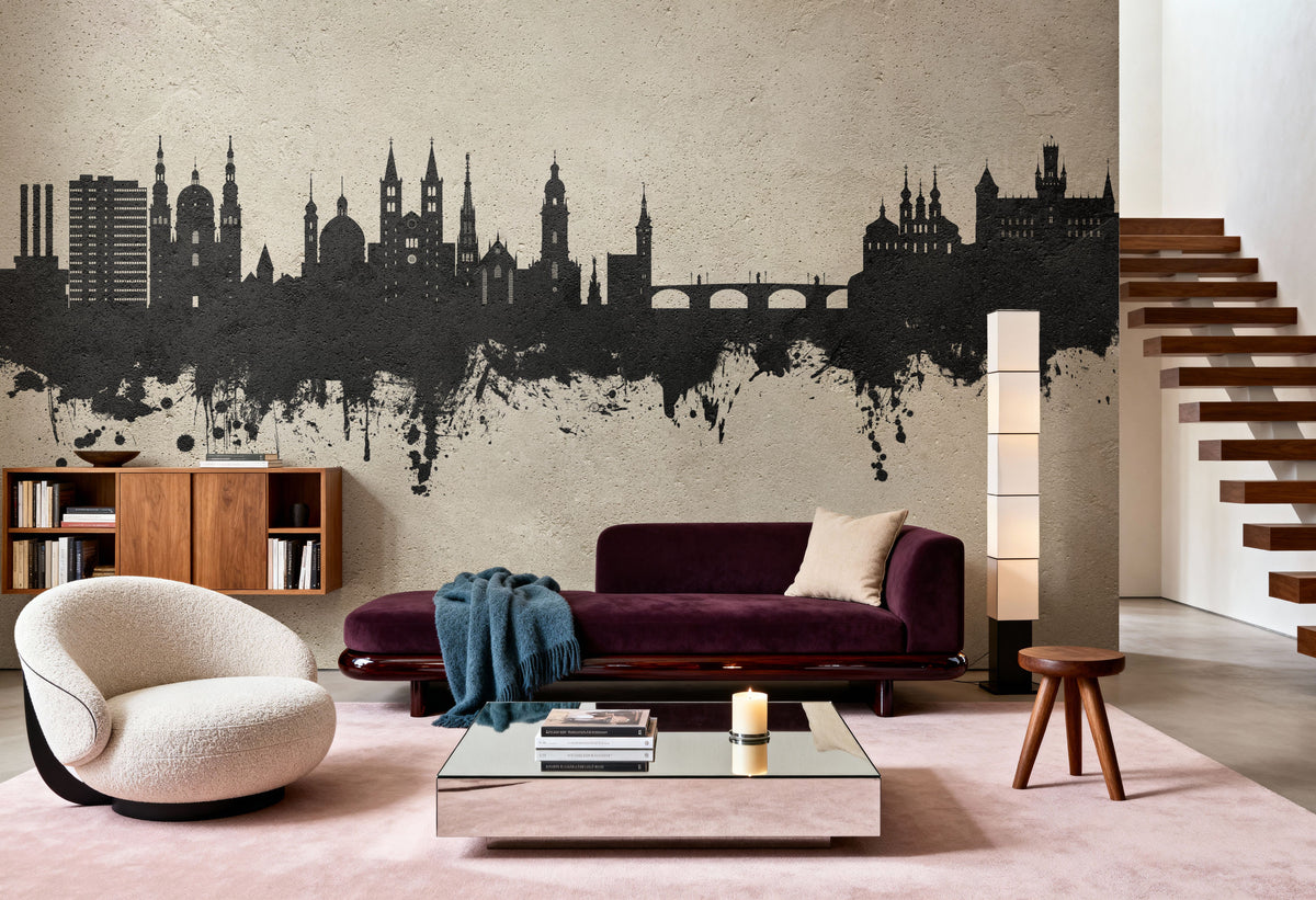 Würzburg Germany Skyline Concrete Mural Wallpaper - room preview 03