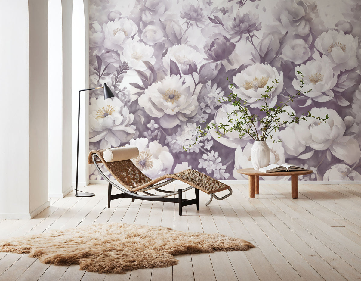 Watercolor Peonies WInter Mural Wallpaper - room preview 03