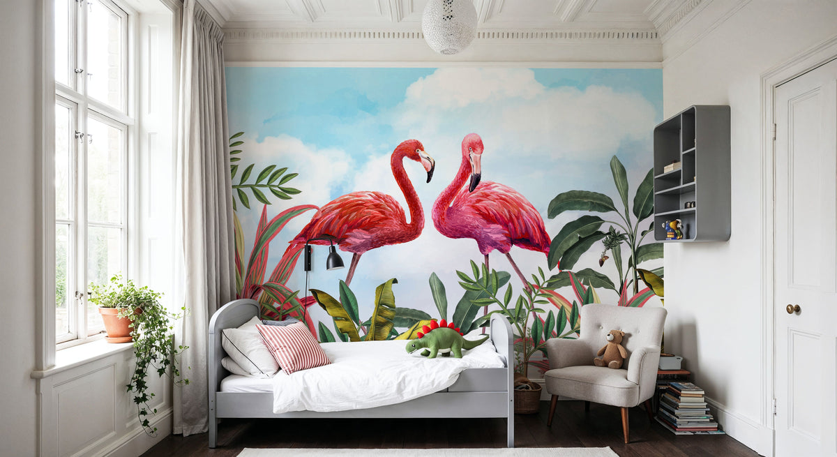 Shy Flamingos Sky Mural Wallpaper - room preview 03