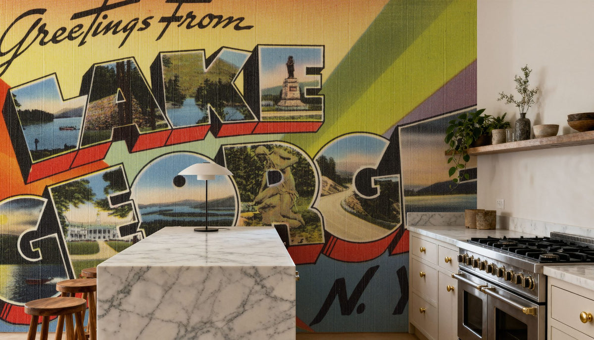 Greetings From Lake George Mural Wallpaper - room preview 03