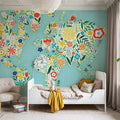 Floral World Blue Mural Wallpaper - room preview 03