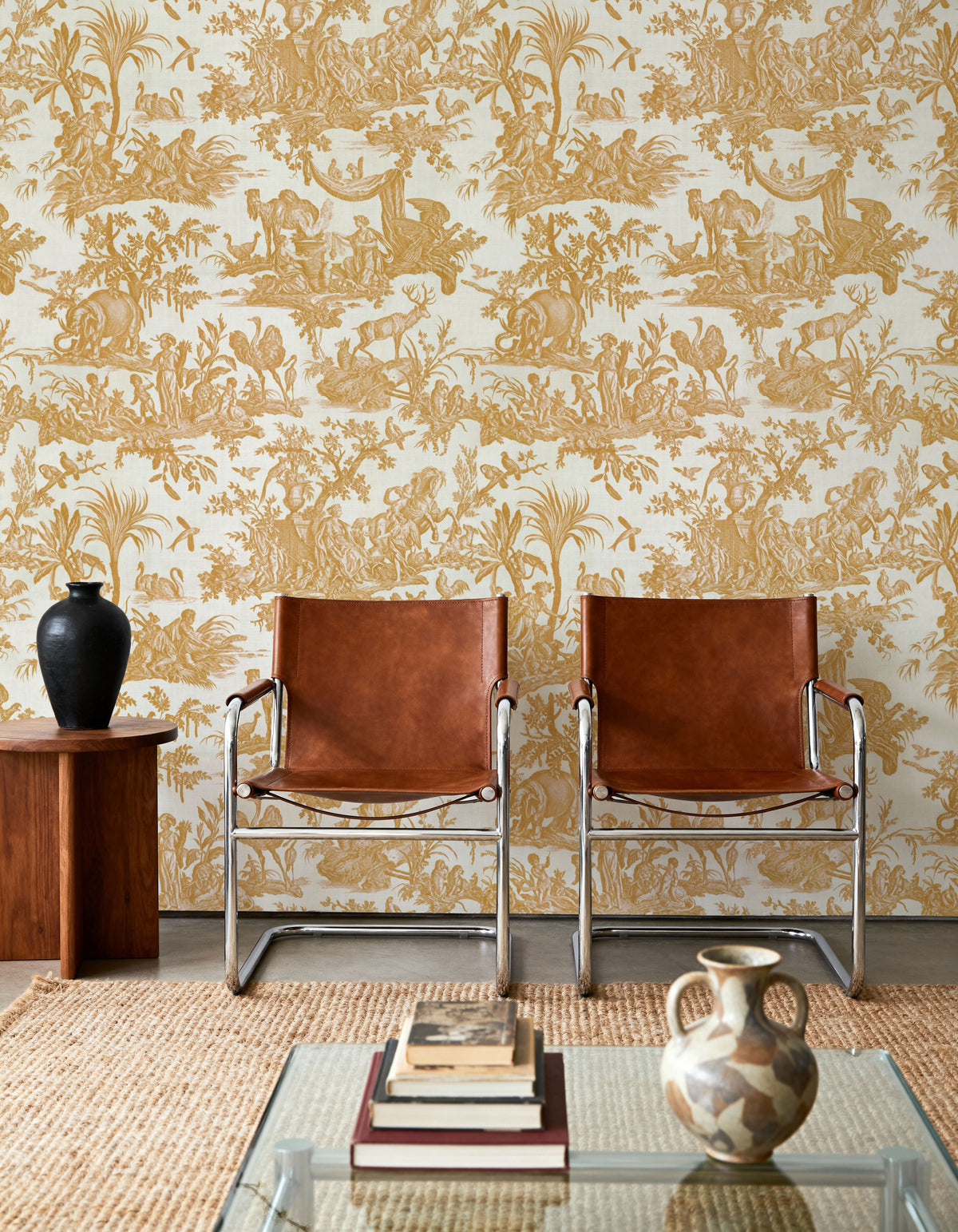 Patinated Linen Toile De Jouy, Sunflower Mural Wallpaper - room preview 03