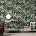 Whispers of the Mountain Pattern, Green Mural Wallpaper - room preview 03