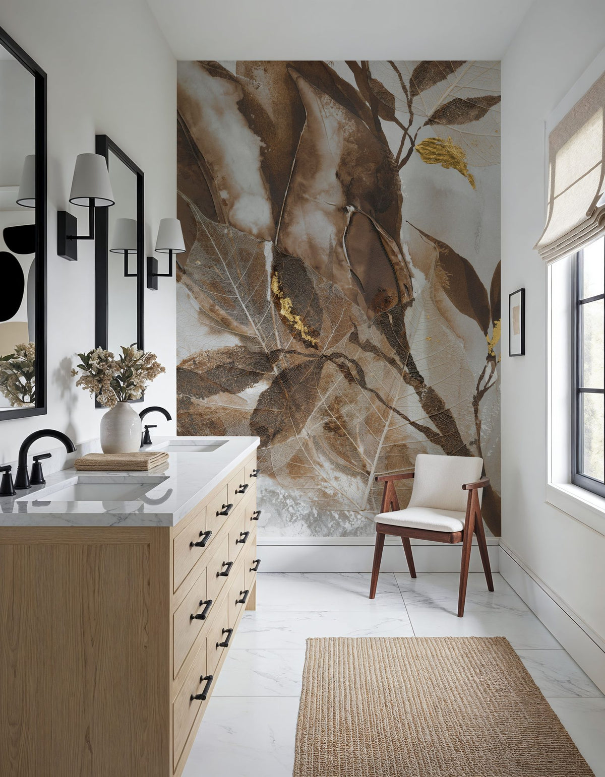Gilded Leaf Collage II Mural Wallpaper - Warm Tone - room preview 03