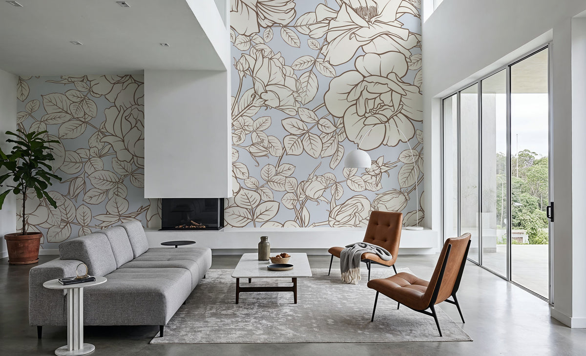 Vintage Rose Blueprint Mural Wallpaper - room preview 03