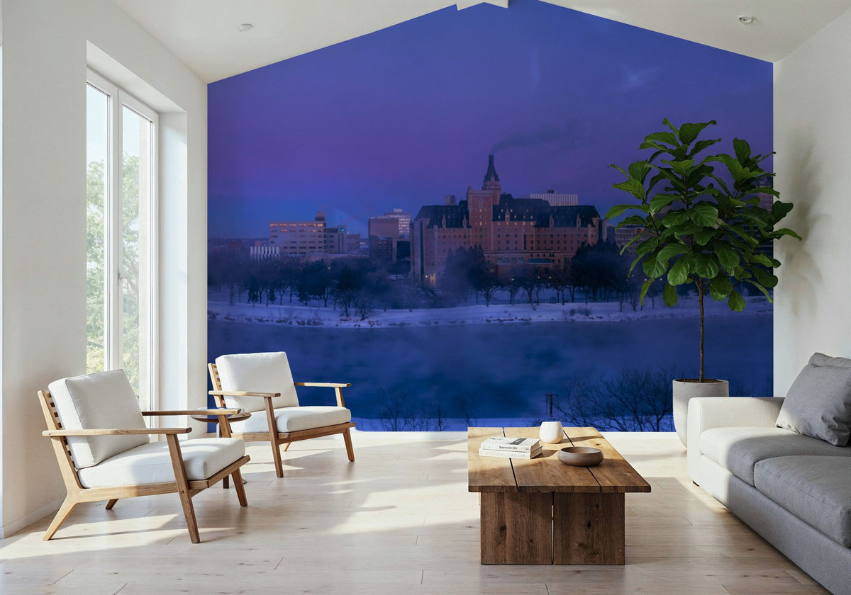 Saskatoon Skyline in Winter Mural Wallpaper - room preview 03