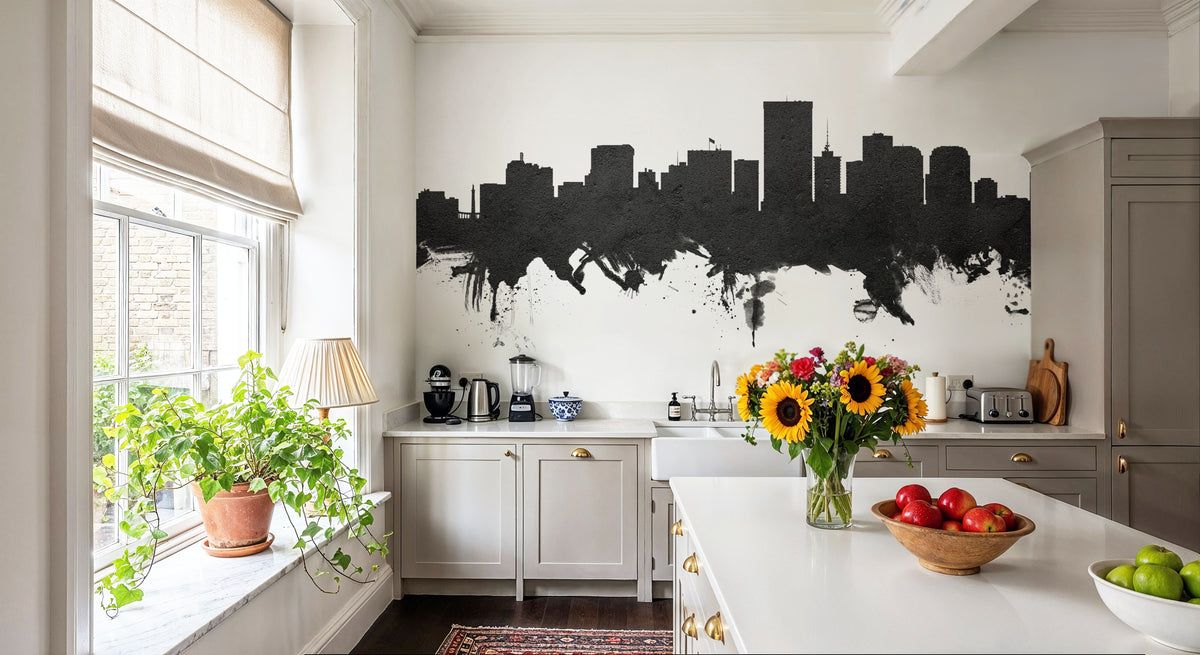 Richmond Virginia Skyline Black & White Mural Wallpaper - room preview 03