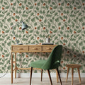 Oak & Acorns, White Mural Wallpaper - room preview 03