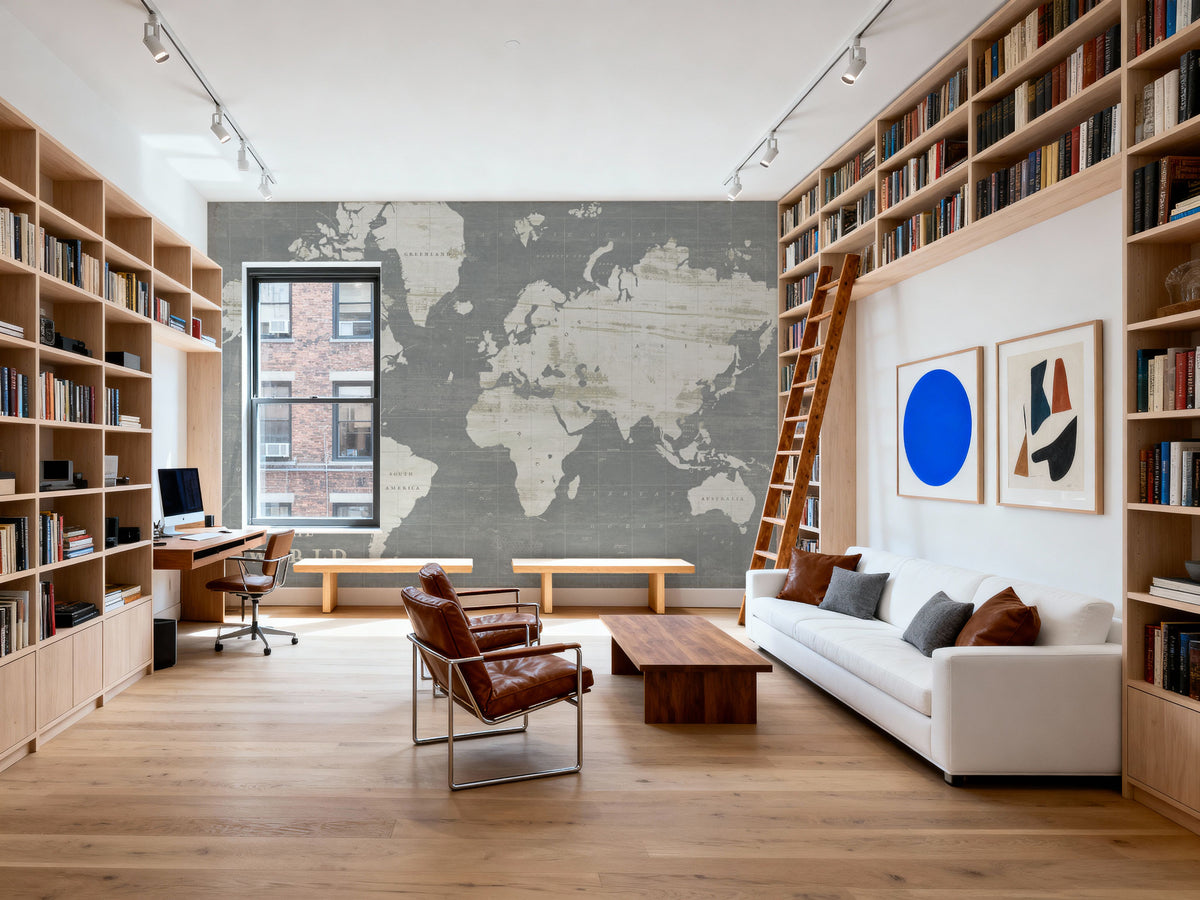 Slate World Map Mural Wallpaper - room preview 03