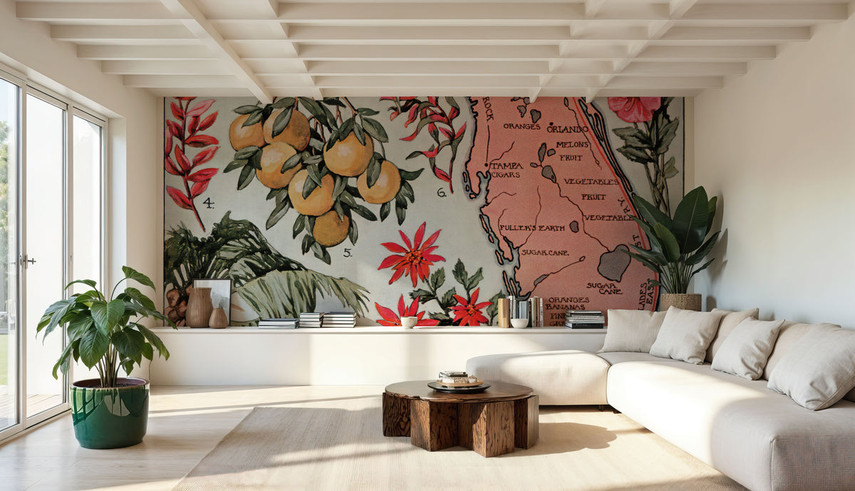 Vintage Florida Botanical Map Mural Wallpaper - room preview 03
