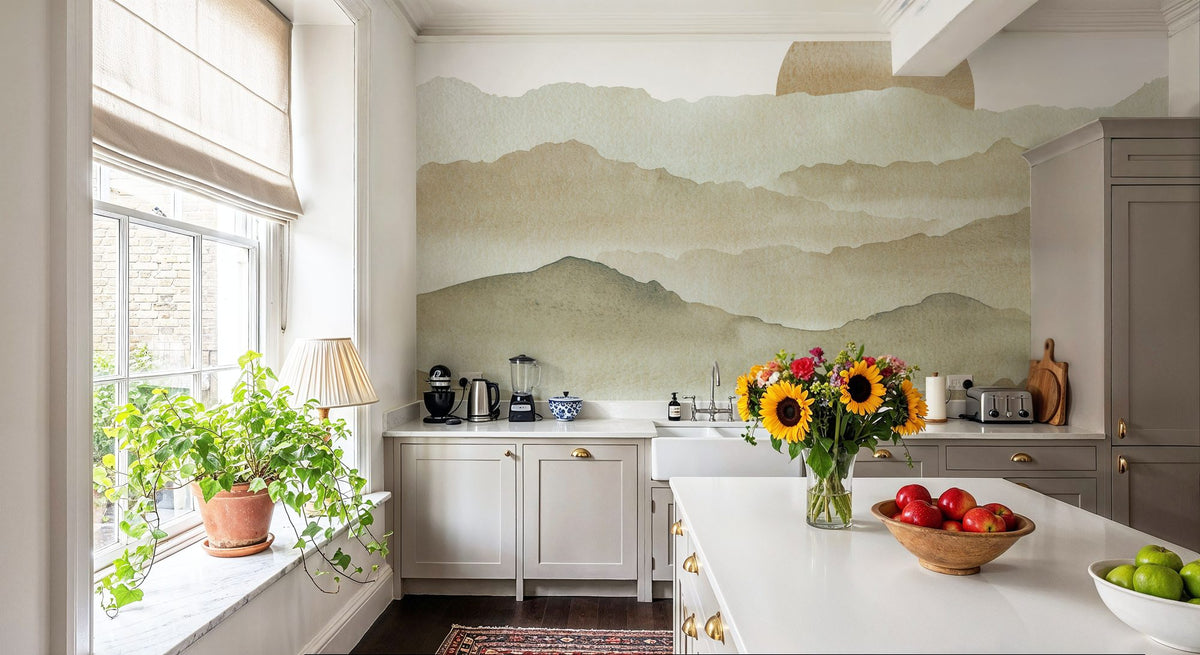 Sunrise Mountain View, Beige Mural Wallpaper - room preview 03