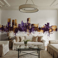 Darwin Australia Skyline Purple & Gold Mural Wallpaper - room preview 03