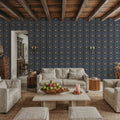 Geo Floral, Navy Mural Wallpaper - room preview 03