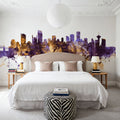 Vancouver Canada Skyline Purple & Gold Mural Wallpaper - room preview 03