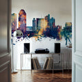 Shreveport Louisiana Skyline Blue & Bronze Mural Wallpaper - room preview 03