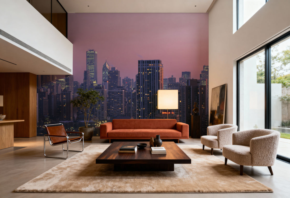 Mauve Metropolis Mural Wallpaper - room preview 03