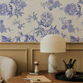 Peony Passion, Blue on White Mural Wallpaper - room preview 03