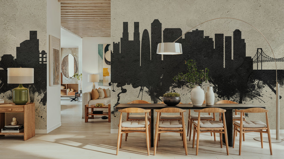 Tokyo Japan Skyline Concrete Mural Wallpaper - room preview 03
