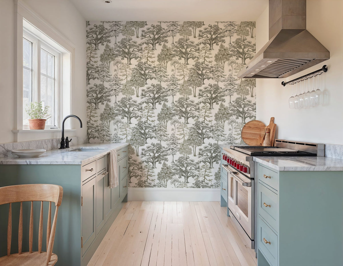 Park Trees, White Mural Wallpaper - room preview 03