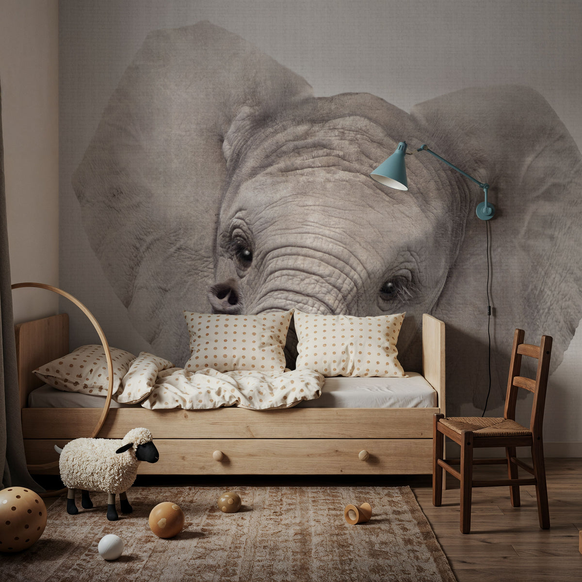 Peekaboo Baby Elephant Mural Wallpaper - room preview 03