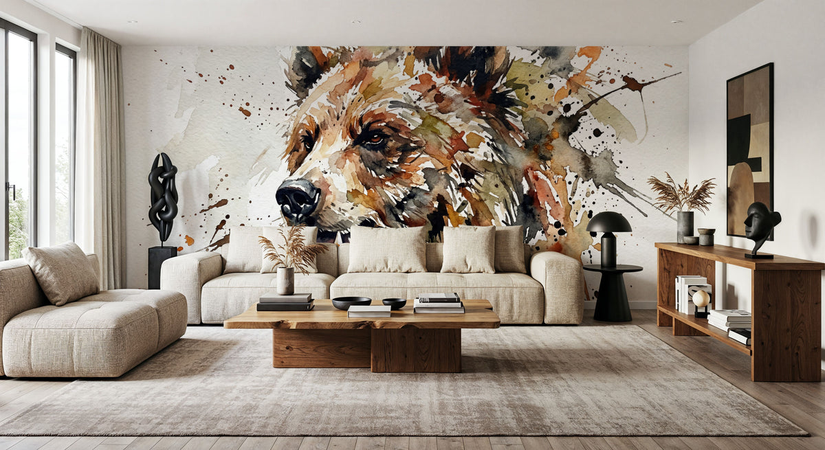 Grizzly Bear - Watercolor Predators Series Mural Wallpaper - room preview 03