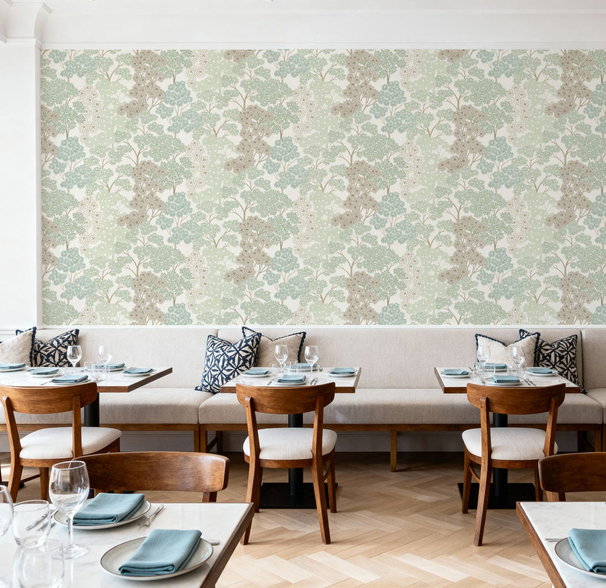 Overleaf Woodland Pattern, Light Green Mural Wallpaper - room preview 03