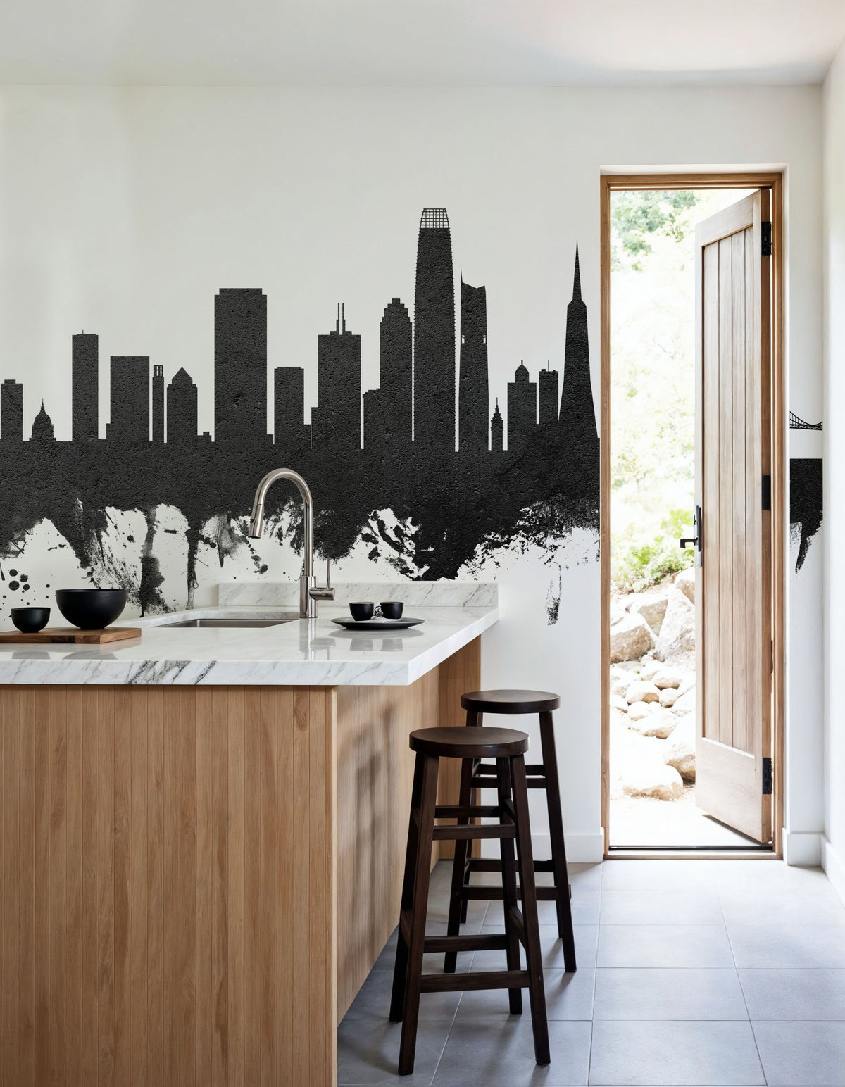 San Francisco Skyline Black & White Mural Wallpaper - room preview 03