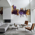 Shreveport Louisiana Skyline Purple & Gold Mural Wallpaper - room preview 03