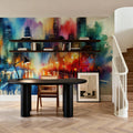 Watercolor Abstract Skyline At Night Mural Wallpaper - room preview 03